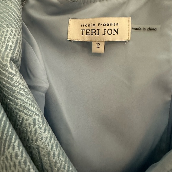 Teri Jon by Rickie Freeman Double Layer Ruffle Metallic blue Jacquard Gown  12 - Picture 8 of 9